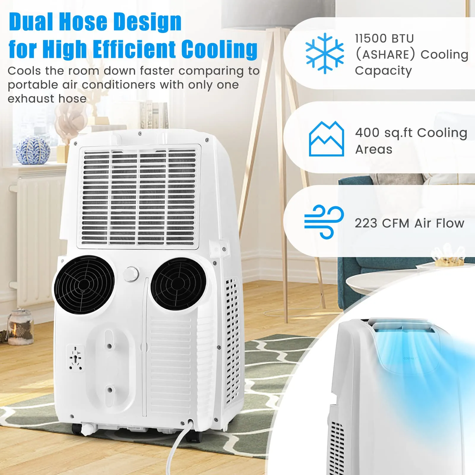 12000 BTU Portable Air Conditioner, with Dual Hose, Remote Control