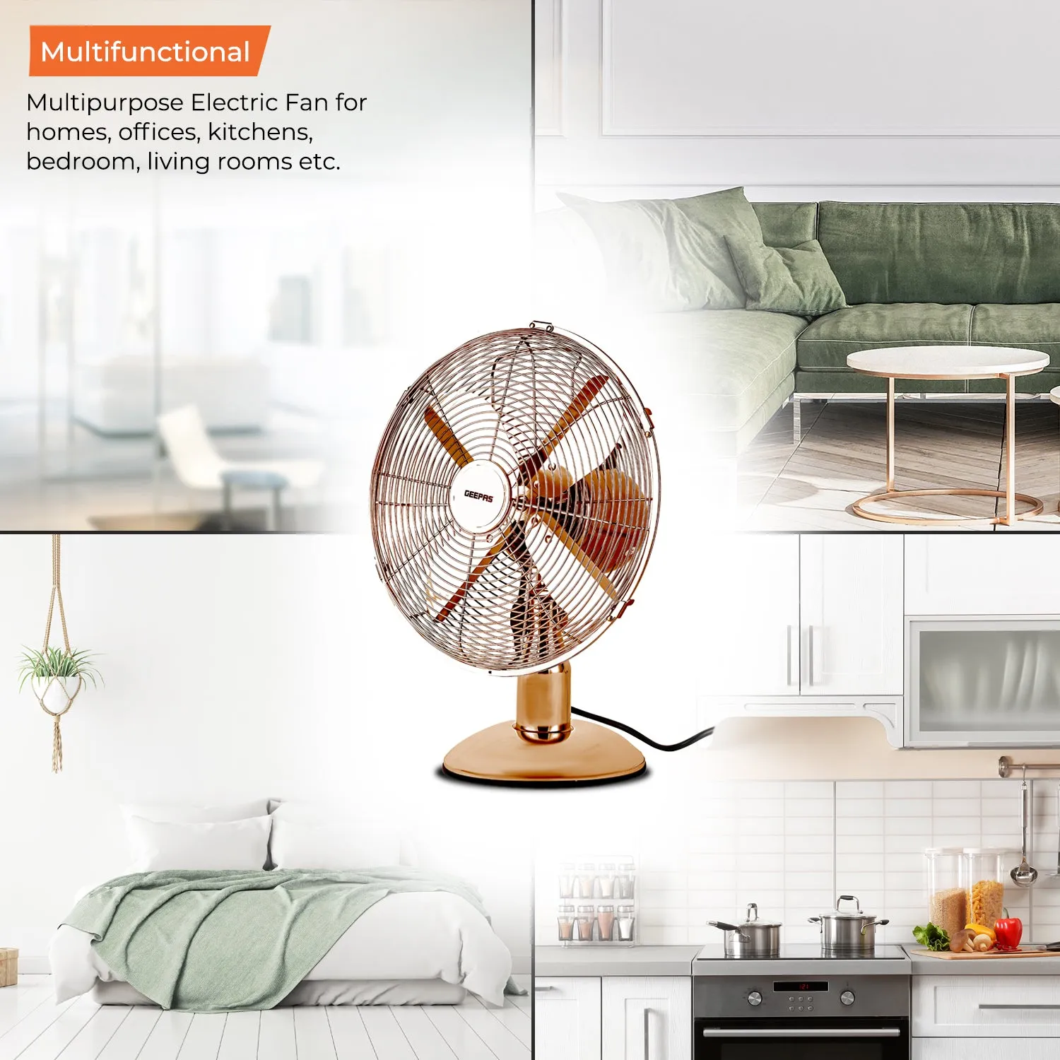 12" Copper Metal Oscillating Desk Fan 35W