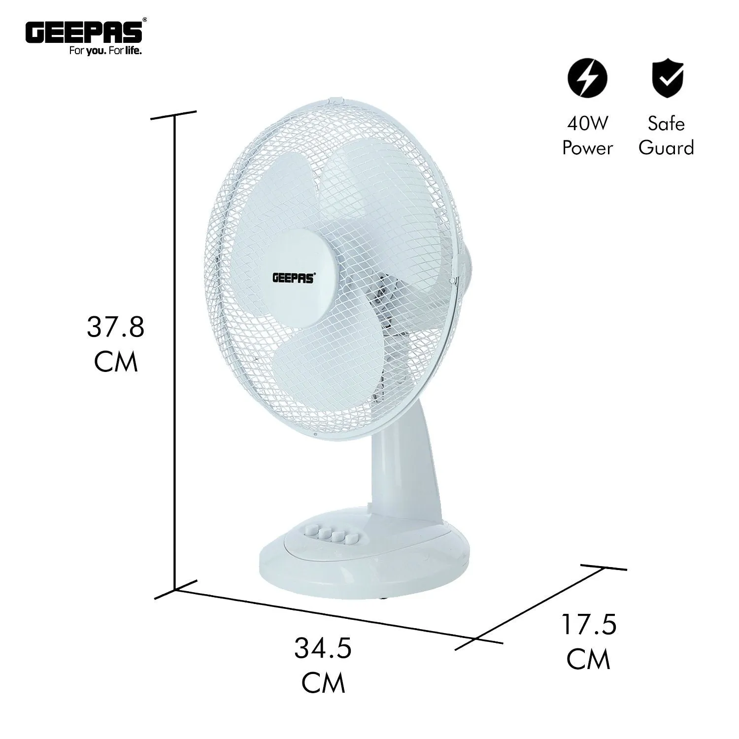 12" White Oscillating Desk Fan