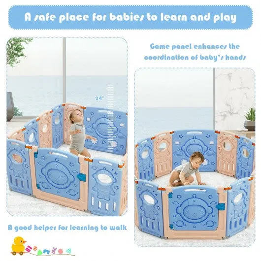 14-Panel Foldable Playpen Kids Activity Center with Lockable Door