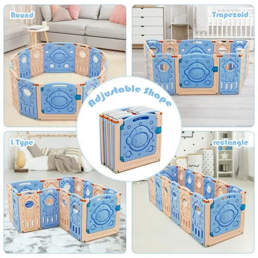 14-Panel Foldable Playpen Kids Activity Center with Lockable Door