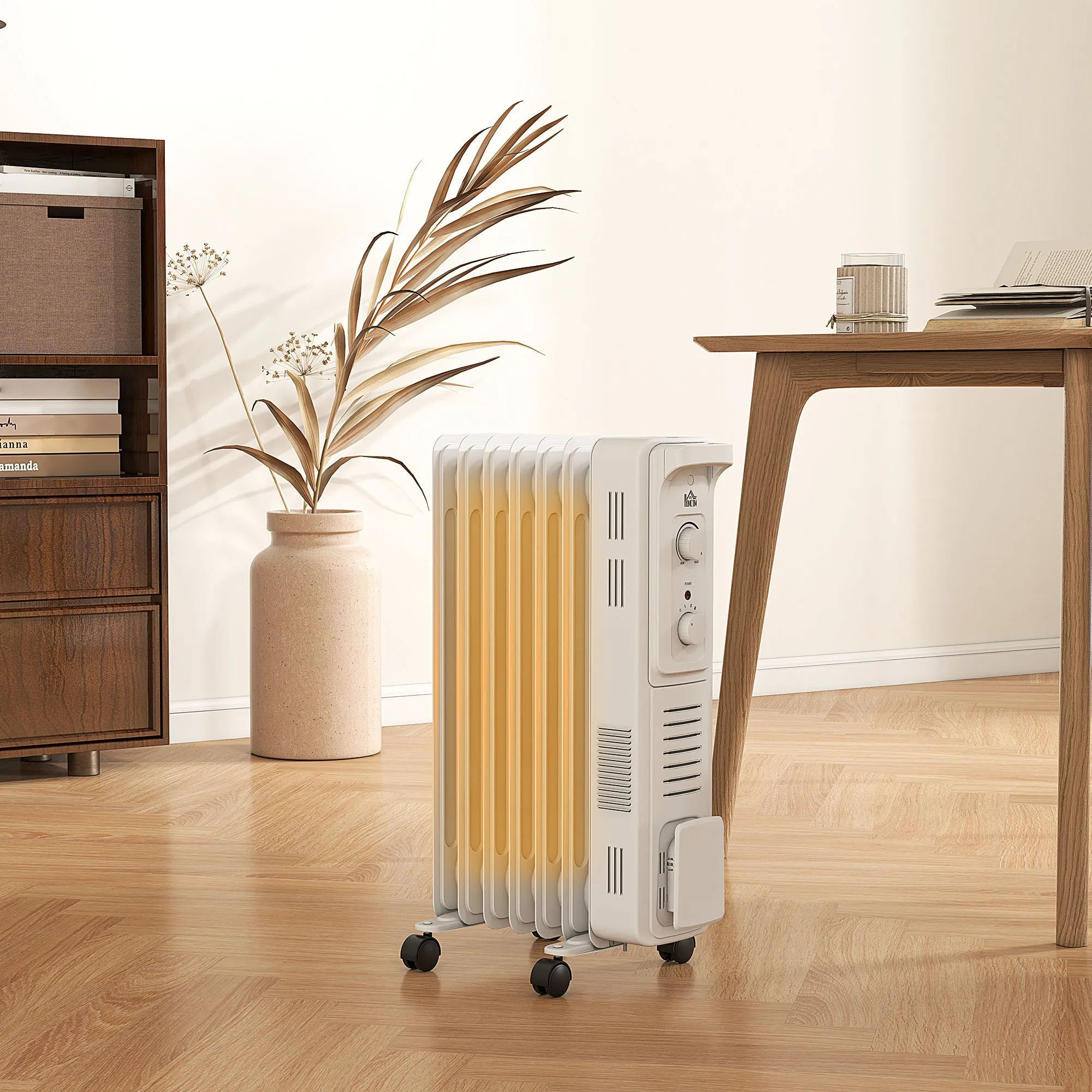 7 Fin Portable Oil Filled Heater Radiator, Energy Efficient, White