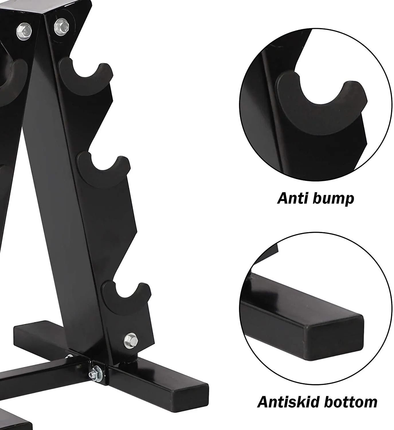 A-Frame Dumbbell Rack Stand Compact 3 Tier Free Weight Steel Dumbbell Storage Bracket for Home Gym (Black)