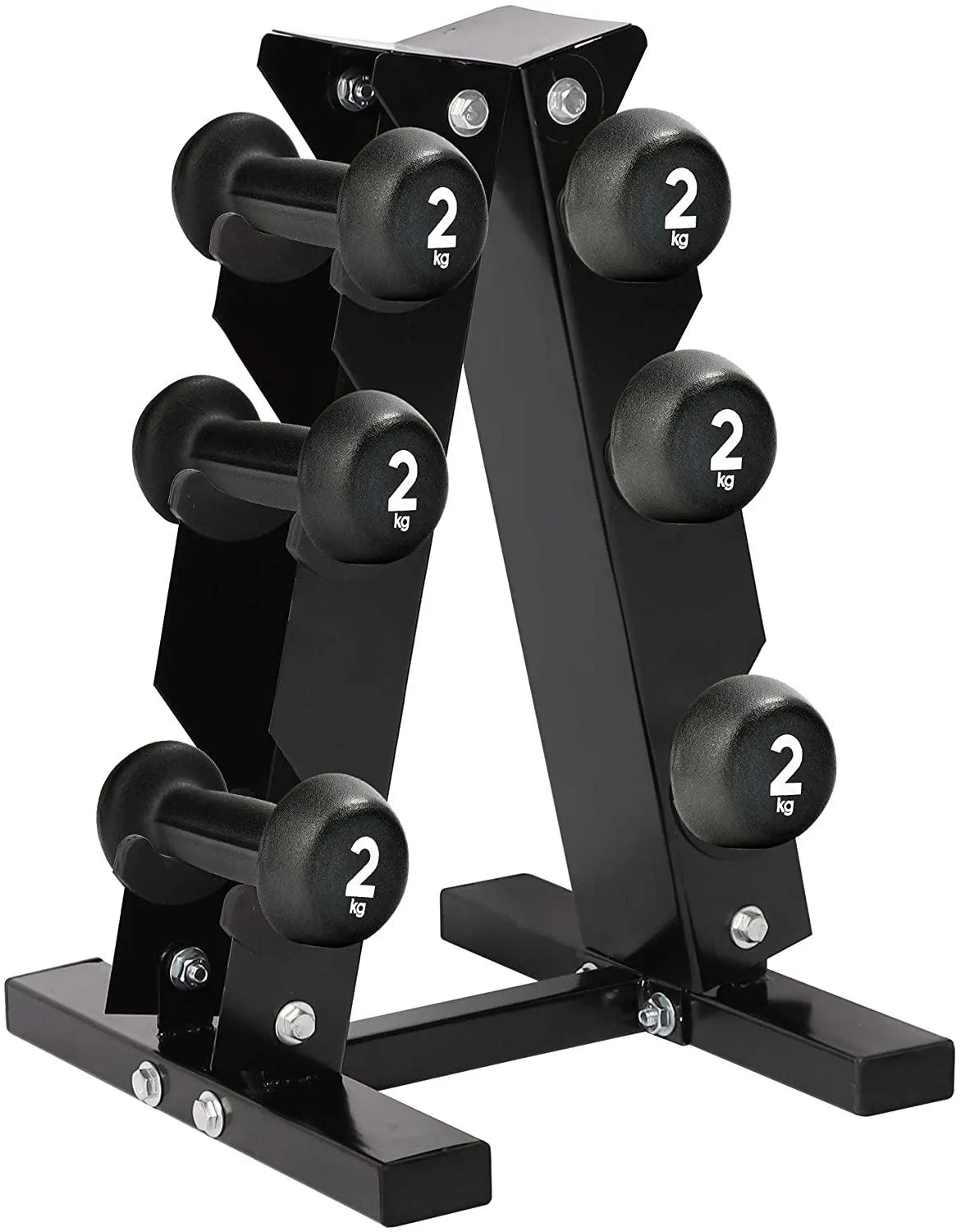 A-Frame Dumbbell Rack Stand Compact 3 Tier Free Weight Steel Dumbbell Storage Bracket for Home Gym (Black)