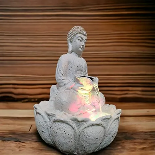 ABHISHAR CREATIONS Presents Buddha on lotus Water Fountain with LED Light, for Home, Office, Bedroom, Living Room, Yoga, Meditation, Relaxation