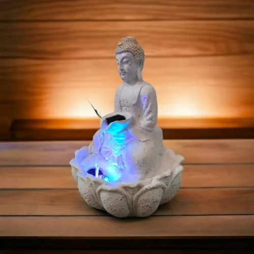 ABHISHAR CREATIONS Presents Buddha on lotus Water Fountain with LED Light, for Home, Office, Bedroom, Living Room, Yoga, Meditation, Relaxation