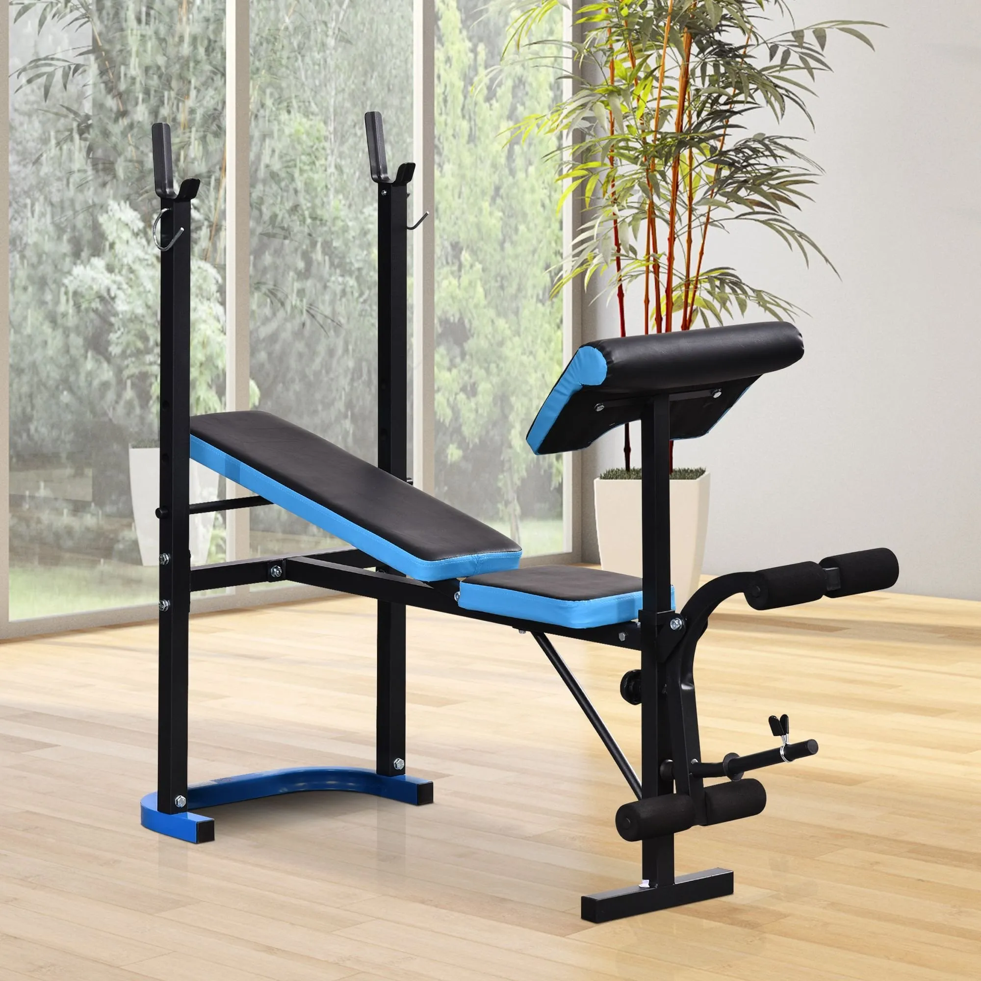 Adjustable Weight Bench with Leg Developer Barbell Rack for Lifting and Strength Training Multifunctional Workout Station for Home Gym