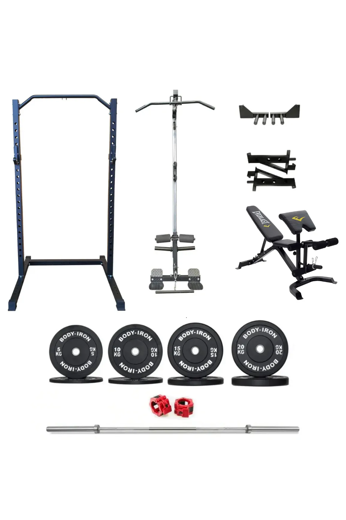 Body Iron CX22 Half Rack Elite Set   120kg Olympic Barbell & Bumper Plate Set