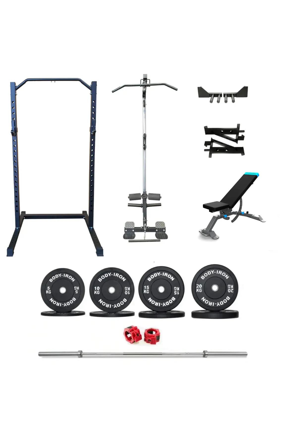 Body Iron CX22 Half Rack Elite Set   120kg Olympic Barbell & Bumper Plate Set