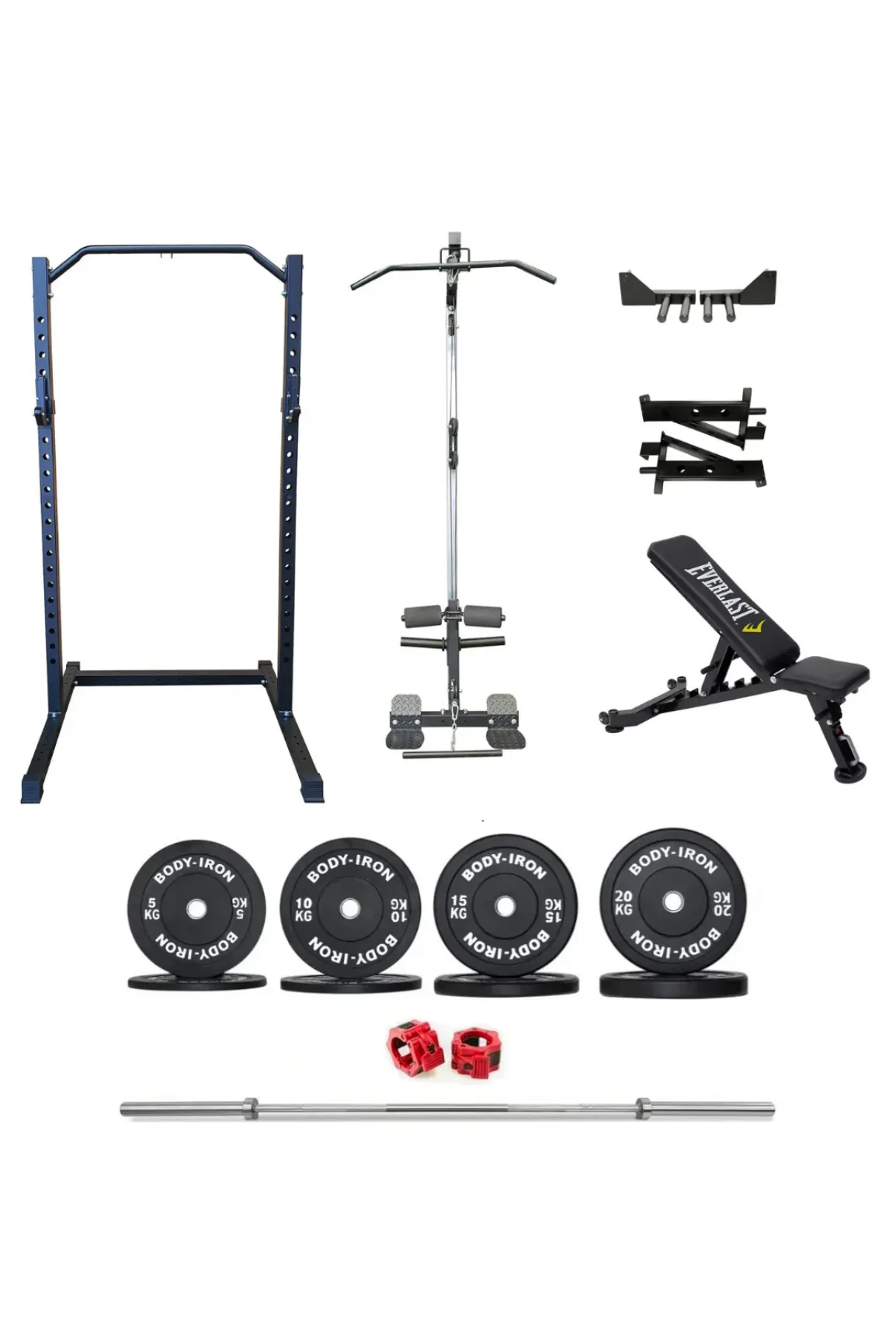 Body Iron CX22 Half Rack Elite Set   120kg Olympic Barbell & Bumper Plate Set