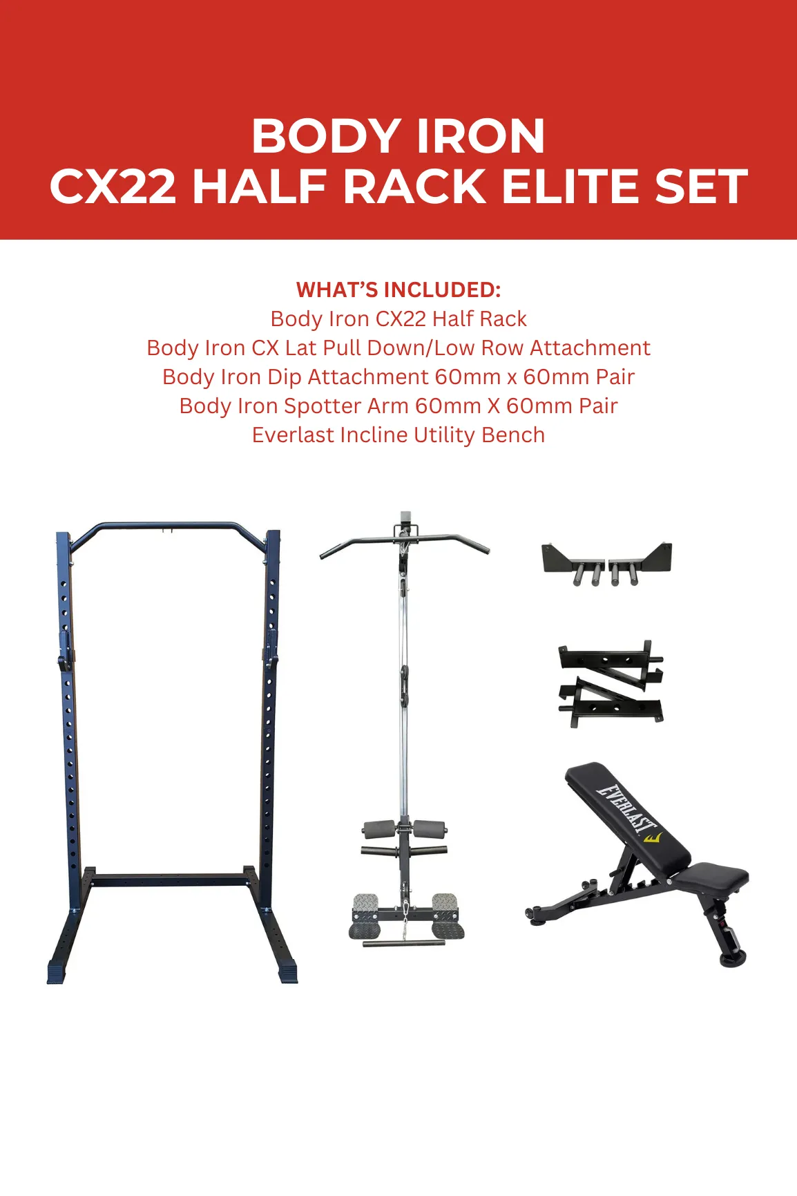 Body Iron CX22 Half Rack Elite Set   120kg Olympic Barbell & Bumper Plate Set