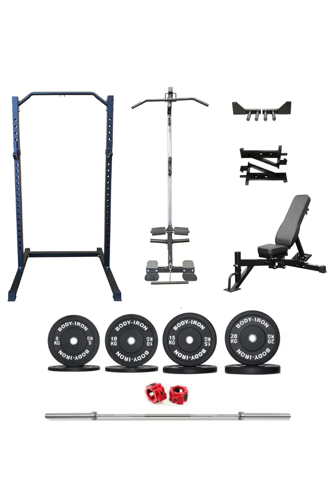 Body Iron CX22 Half Rack Elite Set   120kg Olympic Barbell & Bumper Plate Set