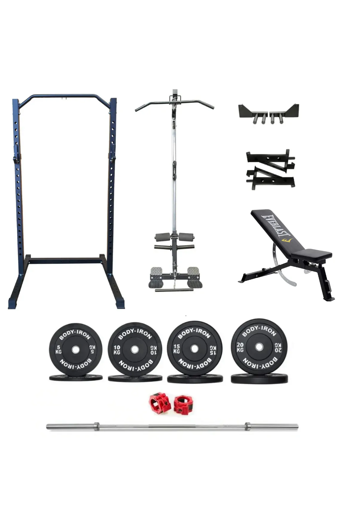 Body Iron CX22 Half Rack Elite Set   120kg Olympic Barbell & Bumper Plate Set