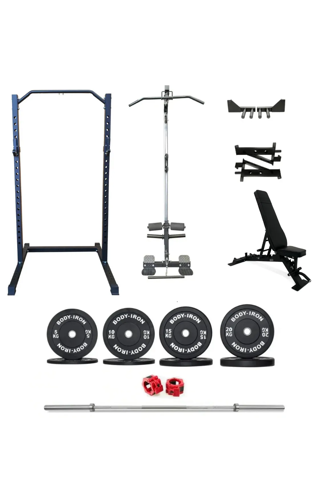 Body Iron CX22 Half Rack Elite Set   120kg Olympic Barbell & Bumper Plate Set