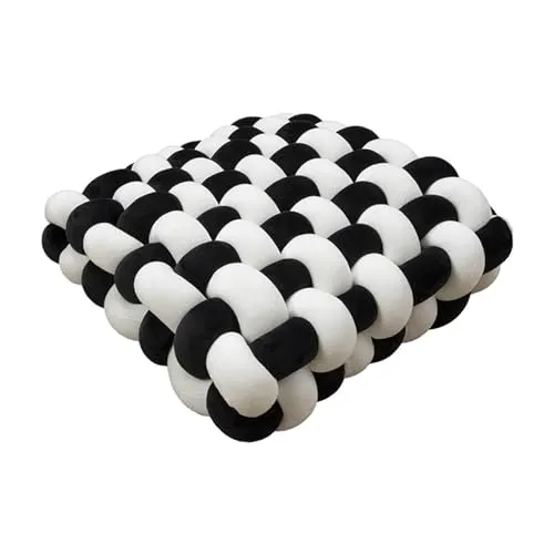 CALANDIS® Knot Pillow Household for Boys Girls Handmade Braided Knit Plush Pillow White and Black | 1 Knot Pillow