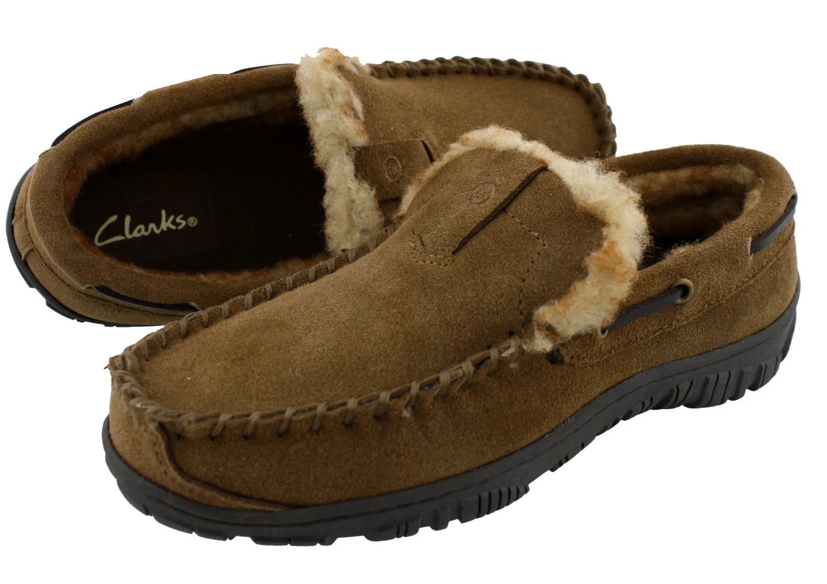 Clarks Men Warm Cozy Easy On Slip On Moccasin Slippers Warren