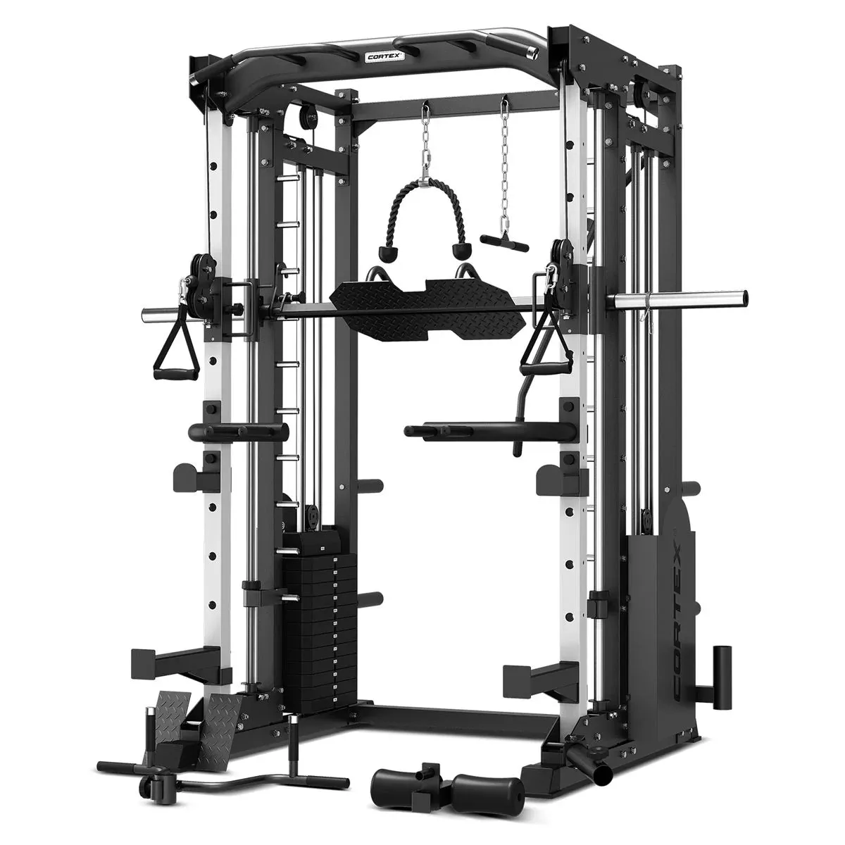 CORTEX SM-25 6-In-1 Power Rack With Smith & Cable Machine   Bn-9 Bench   130Kg Olympic Bumper Weight Plate & Barbell Package