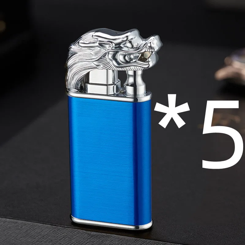 Creative Blue Flame Lighter Dolphin Dragon Tiger Double Fire Metal Winproof Lighter Inflatable Lighter