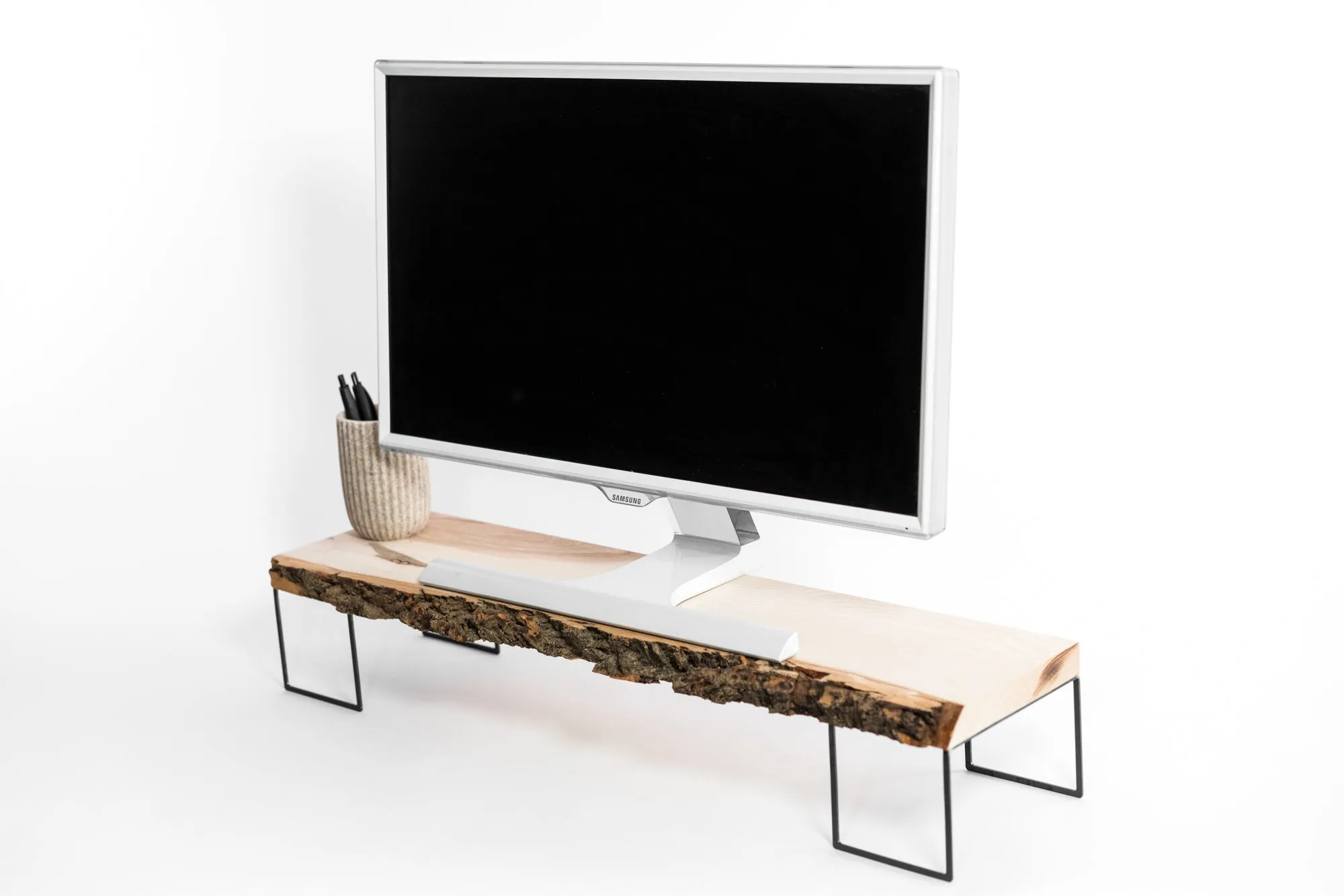 Desk monitor riser from wood (with bark)