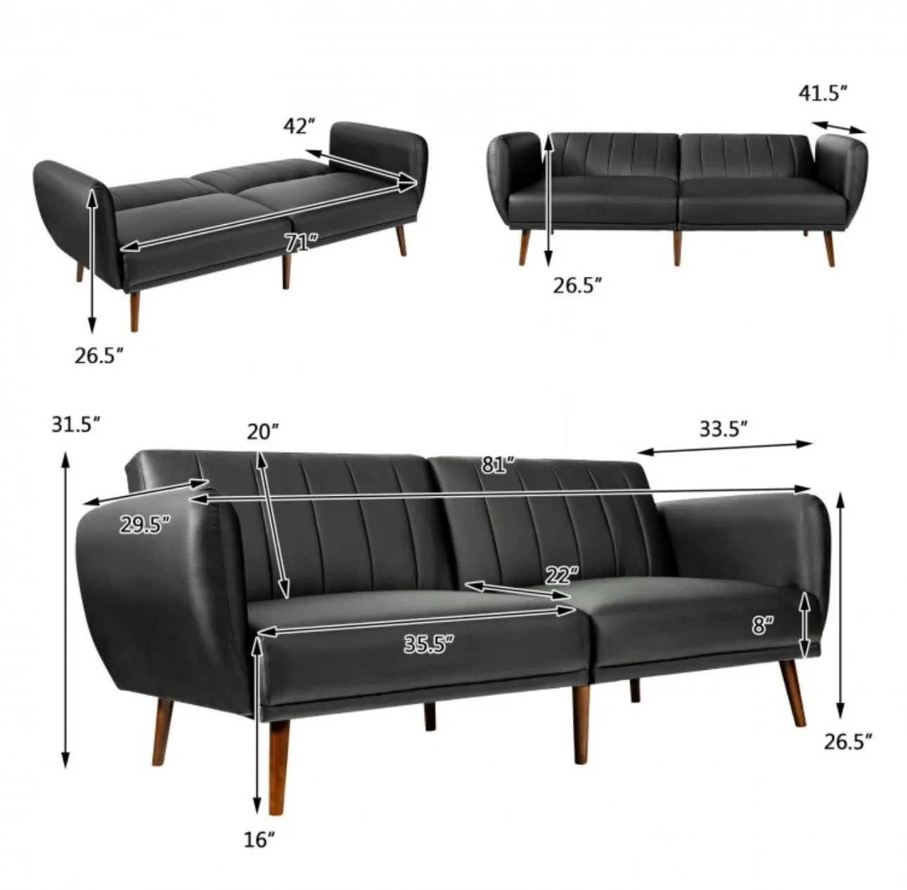 Elegant Space Saving 4 Adjustable Settings Heavy Duty 3-Seater Convertible Sofa Couch Bed With Adjustable Backrest