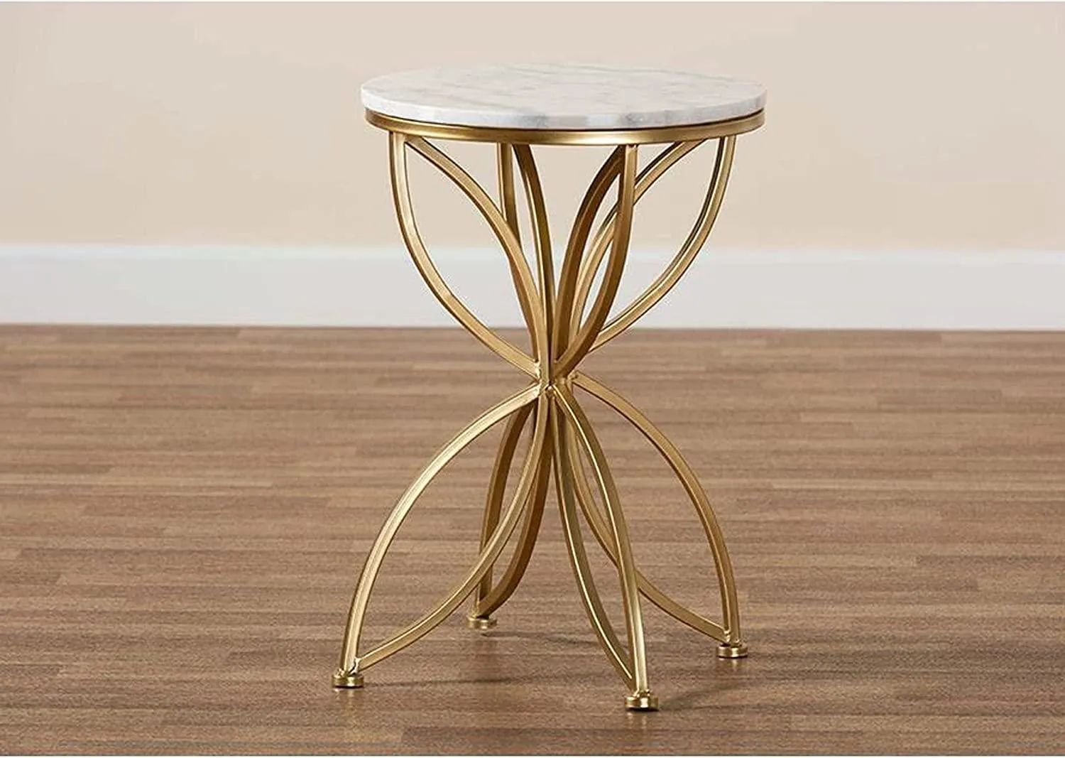 Florence Circular Iron Side Table - Glossy Golden Modern Flower Design