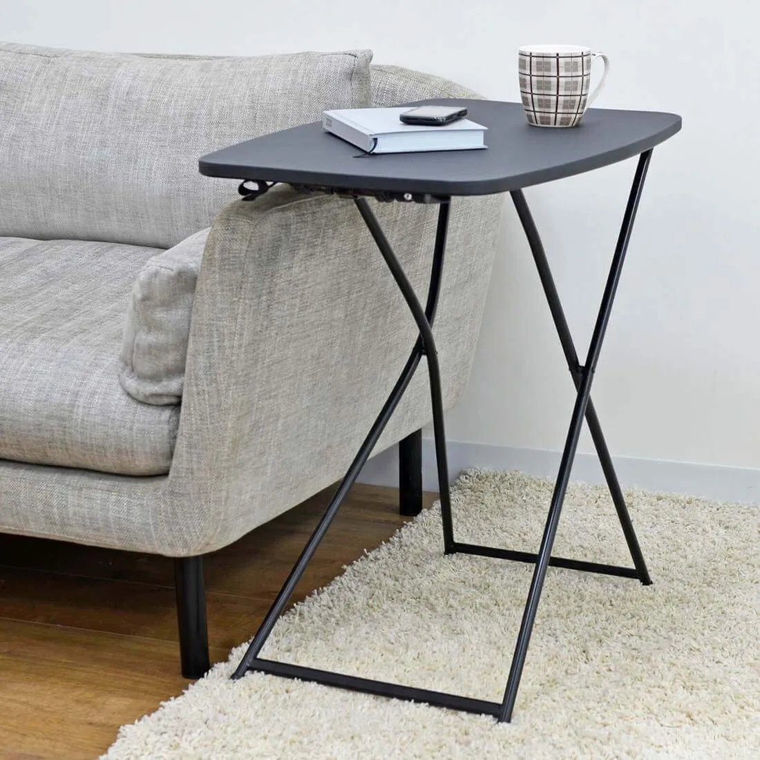 Folding Side Table Black Adustable Picnic Camping Caravan