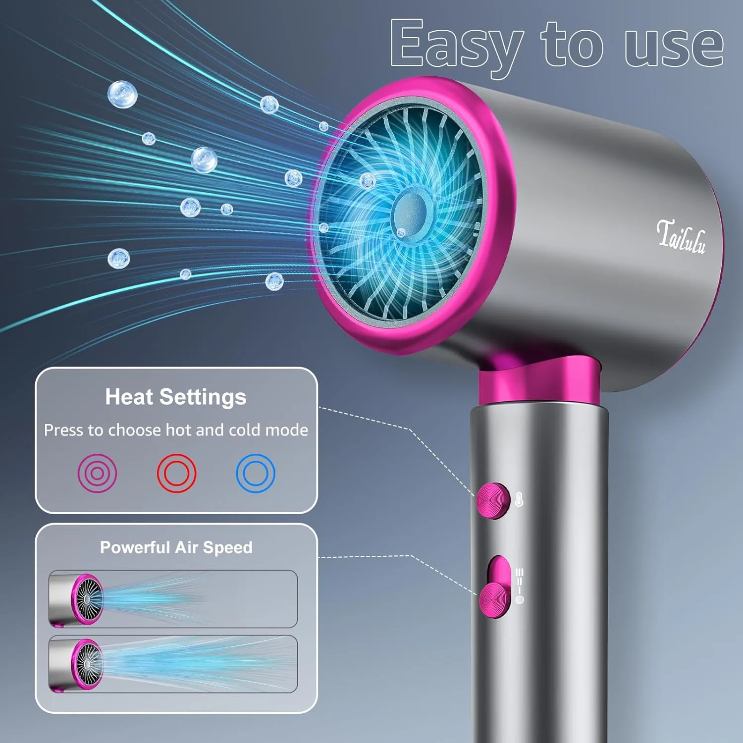 Hair Dryer, Tailulu Professional Ionic Hair Dryer, 1875W Ionic Blow Dryer 110, 000 RPM High-Speed Travel Hair Dryer Low Noise Home Hair Dryer with Diffuser for Women and Men