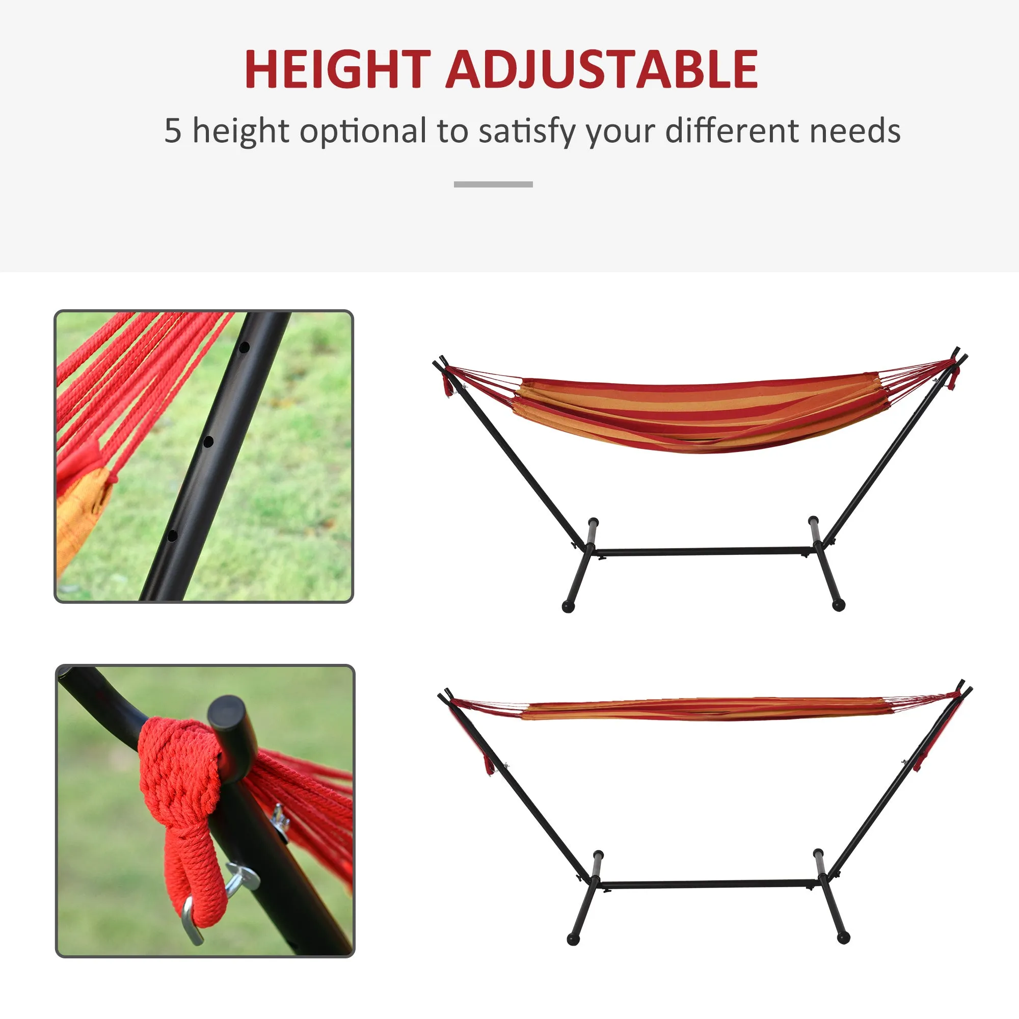 Hammock with Stand, Camping Hammock with Portable Carrying Bag, Adjustable Height, 120kg Load Capacity, Red Stripe,277 x 121cm