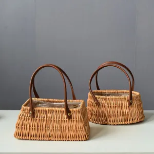 Handicraft Rattan Wicker Portable Flower Arrangement Basket