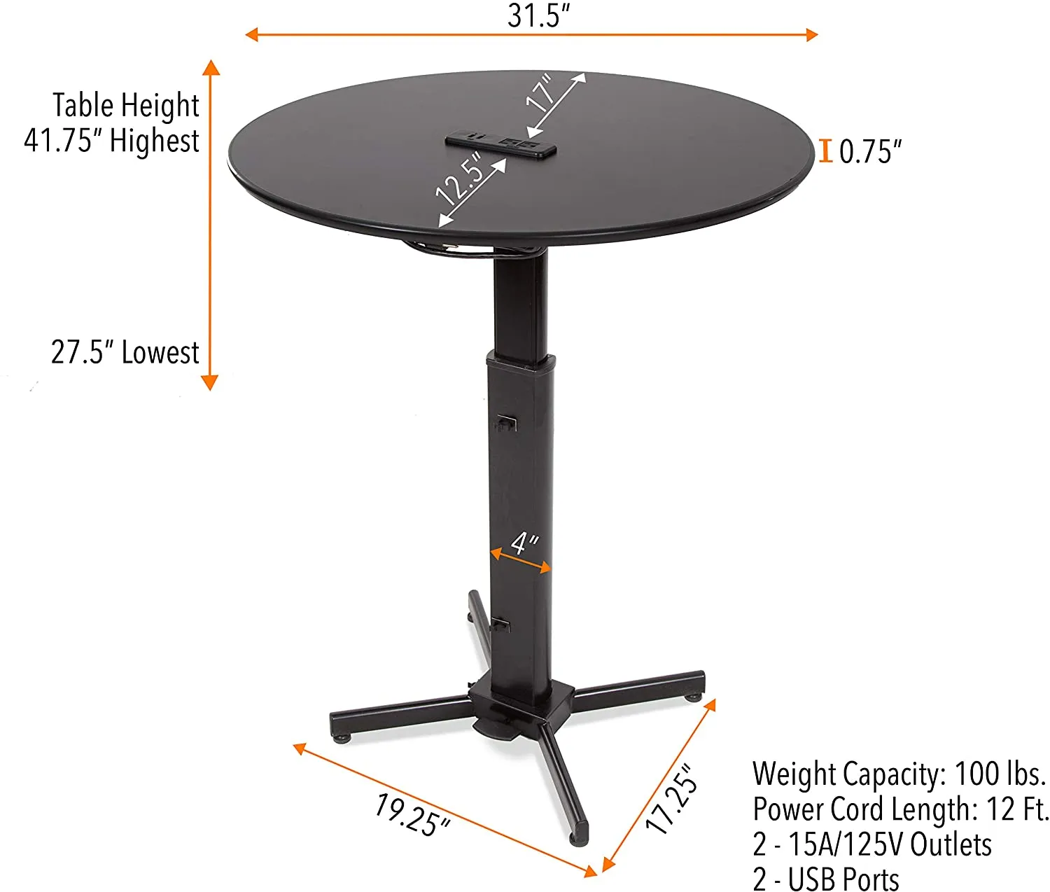 Height Adjustable Round Table with Built-In Charging