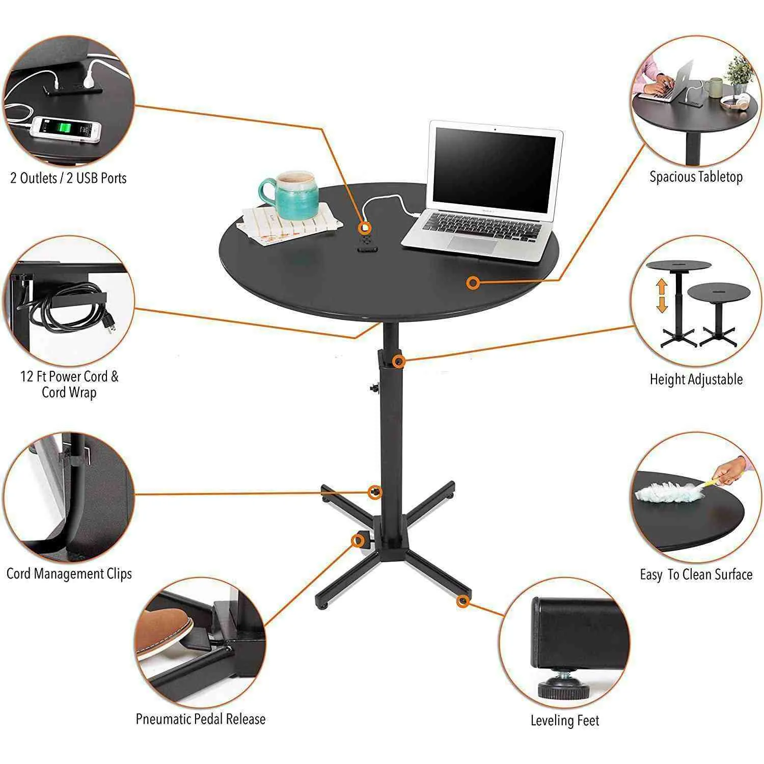 Height Adjustable Round Table with Built-In Charging