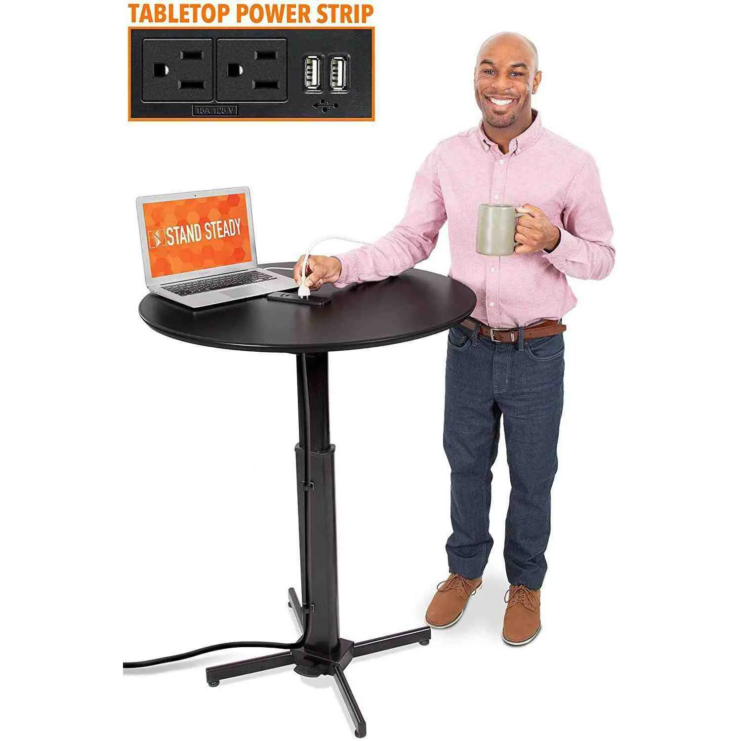 Height Adjustable Round Table with Built-In Charging