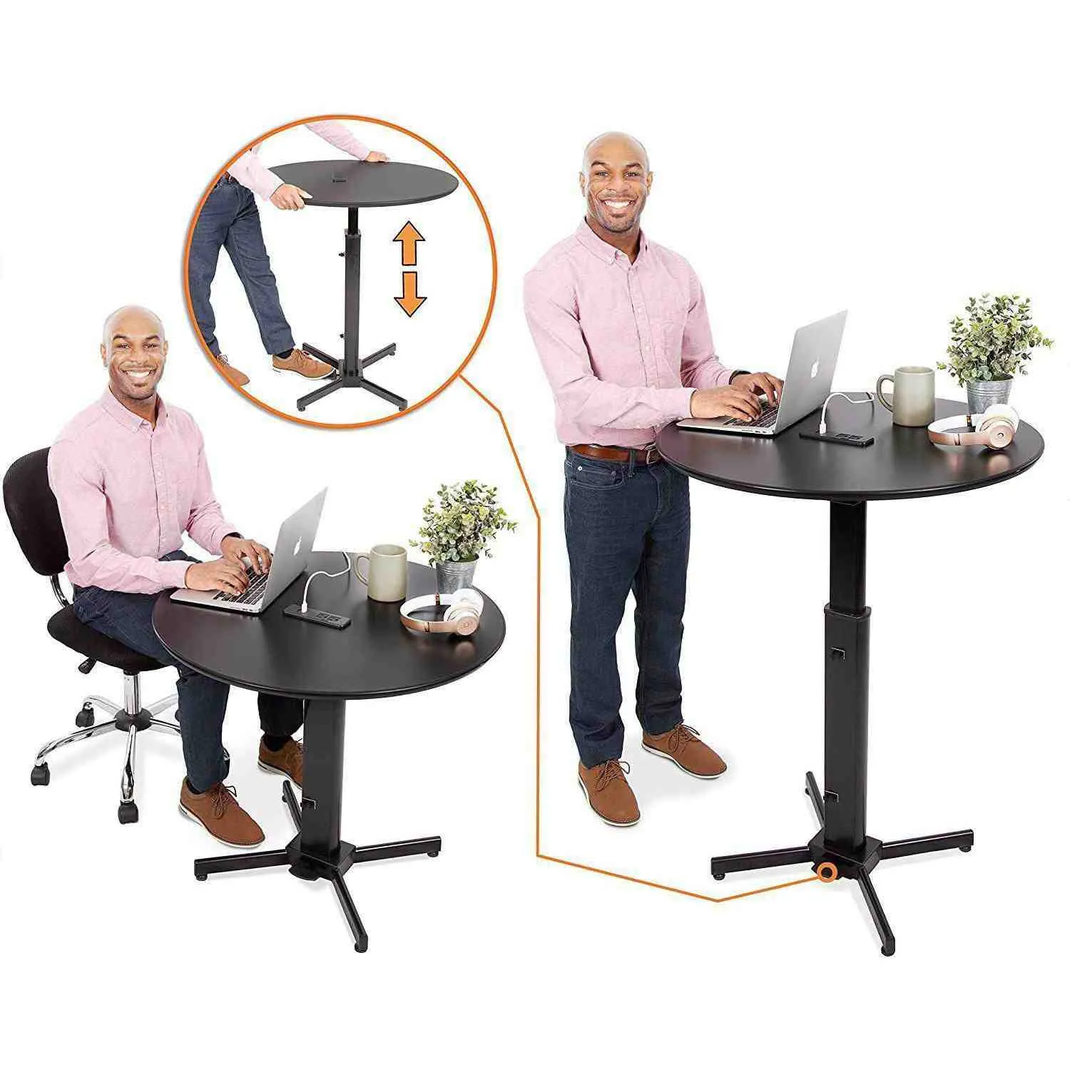 Height Adjustable Round Table with Built-In Charging