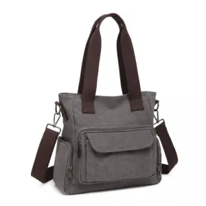 Kono Large Capacity Multi Compartment Canvas Crossbody Tote Bag - Grey | Versatile & Durable