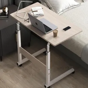 Kuber Industries Ergonomic Manual Height Adjustable Table for Work & Study with Wheels | Portable Standing Desk & Laptop Tables for Work from Home & Office | LF180MAP-White