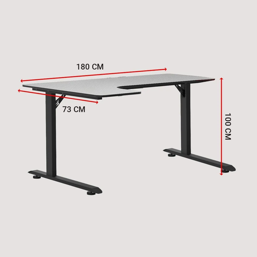 Kuber Industries L Shaped Motorized Height Adjustable Table for Work & Study with Earphone Hook & Cup Holder | Portable Standing Gaming Desk & Laptop Tables for Work from Home | LL1800RGBBLKSH-Black