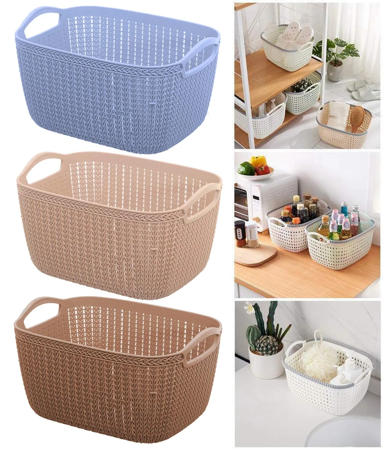 Kuber Industries Plastic Basket with Handle - Fruit & Picnic Tokri - Also for Kitchen & Bathroom Items Storage - Dark Pink