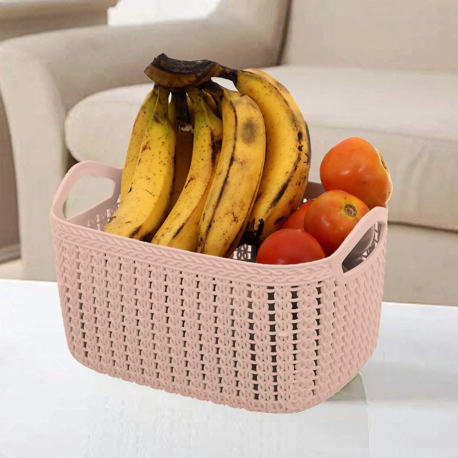 Kuber Industries Plastic Basket with Handle - Fruit & Picnic Tokri - Also for Kitchen & Bathroom Items Storage - Dark Pink