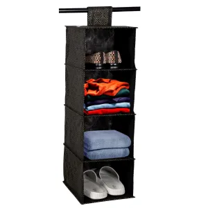 Kuber Industries Shoe Rack | 4 Shelf Foldable Storage Rack | Clothes Hanging Organizer | Shoe Storage Organizer | Closet Organizer with Velcro | Shoe Rack Golden-Dot | Black