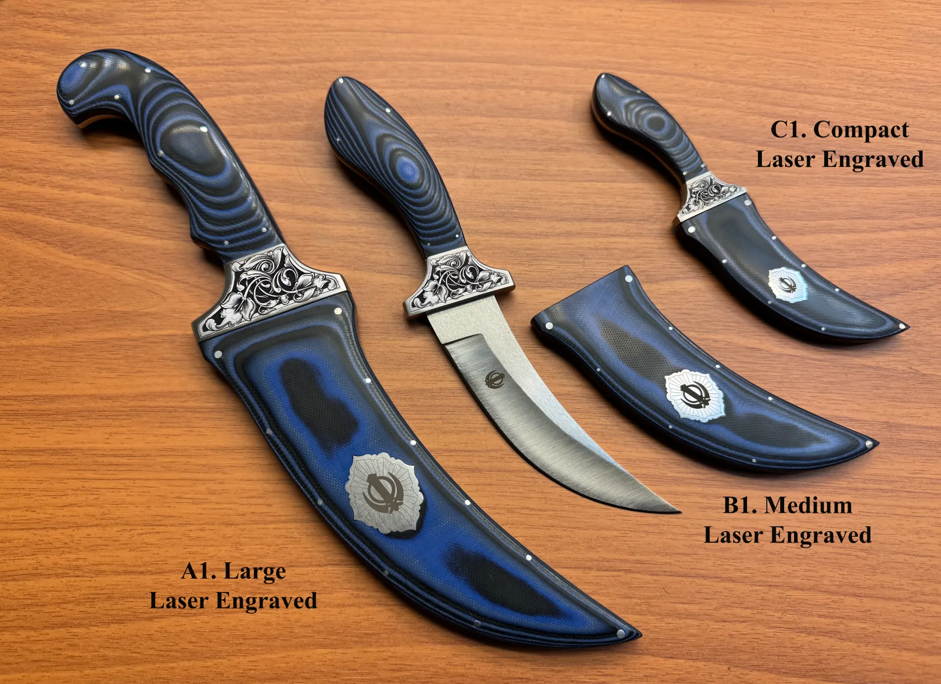 Lightweight Blue G10 (ultra-durable fiberglass laminate) Kirpans - plain or laser engraved