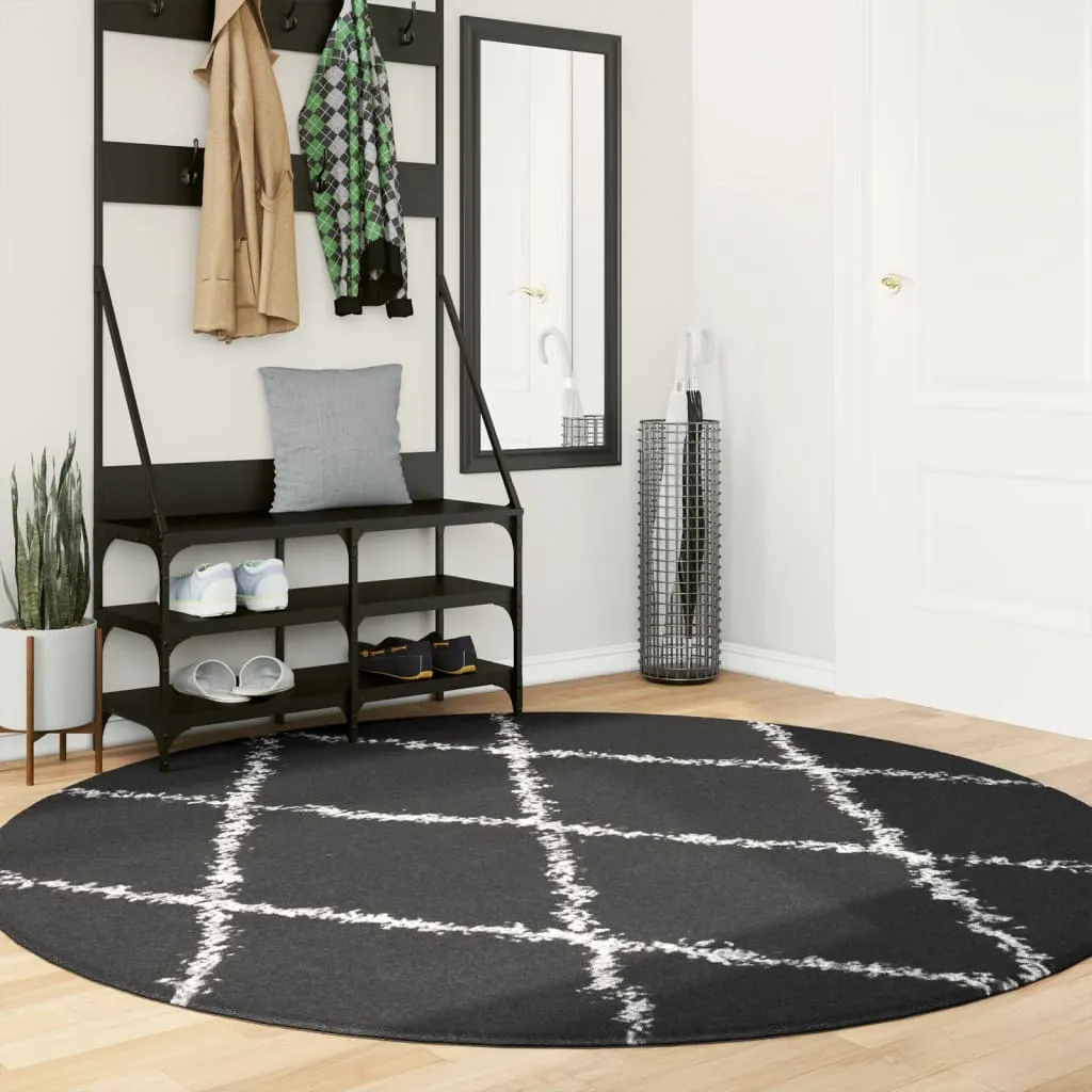 Luxury vidaXL Shaggy Rug PAMPLONA - High Pile, Modern Design, Black & Cream, Ø 200 cm