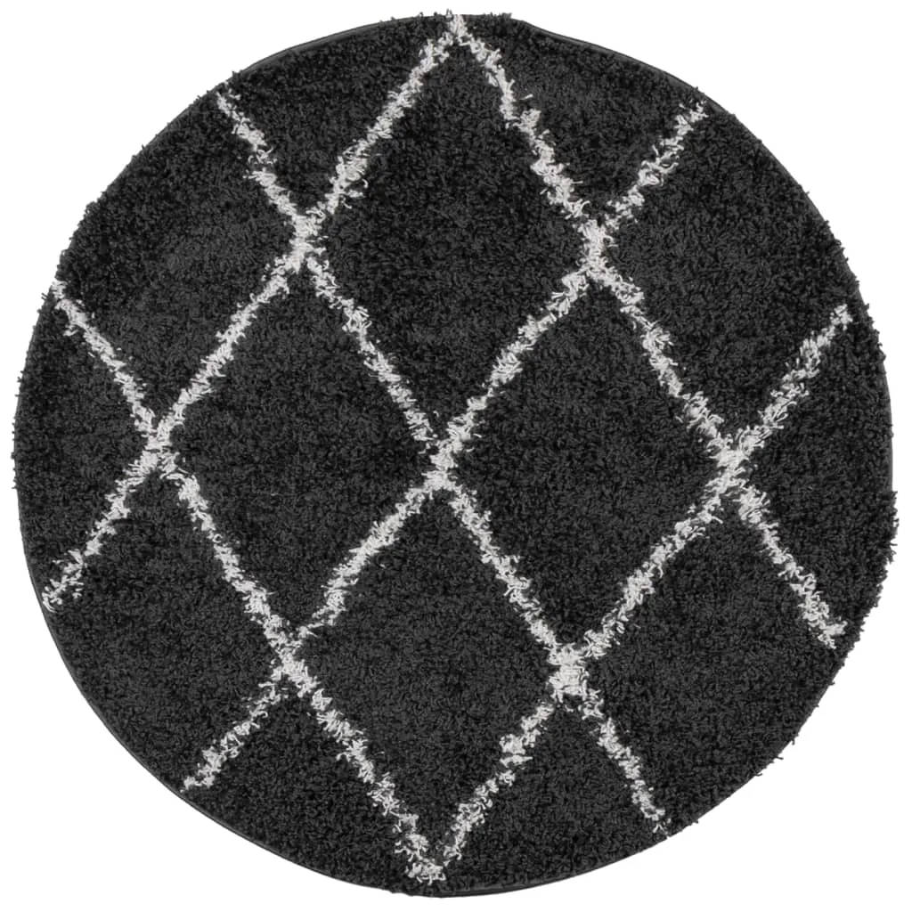 Luxury vidaXL Shaggy Rug PAMPLONA - High Pile, Modern Design, Black & Cream, Ø 200 cm