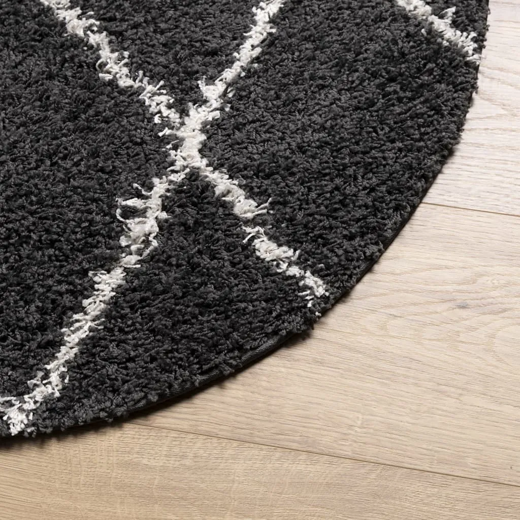 Luxury vidaXL Shaggy Rug PAMPLONA - High Pile, Modern Design, Black & Cream, Ø 200 cm