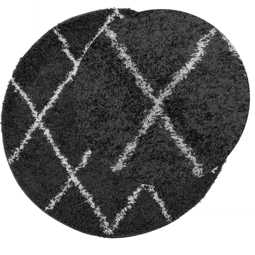 Luxury vidaXL Shaggy Rug PAMPLONA - High Pile, Modern Design, Black & Cream, Ø 200 cm