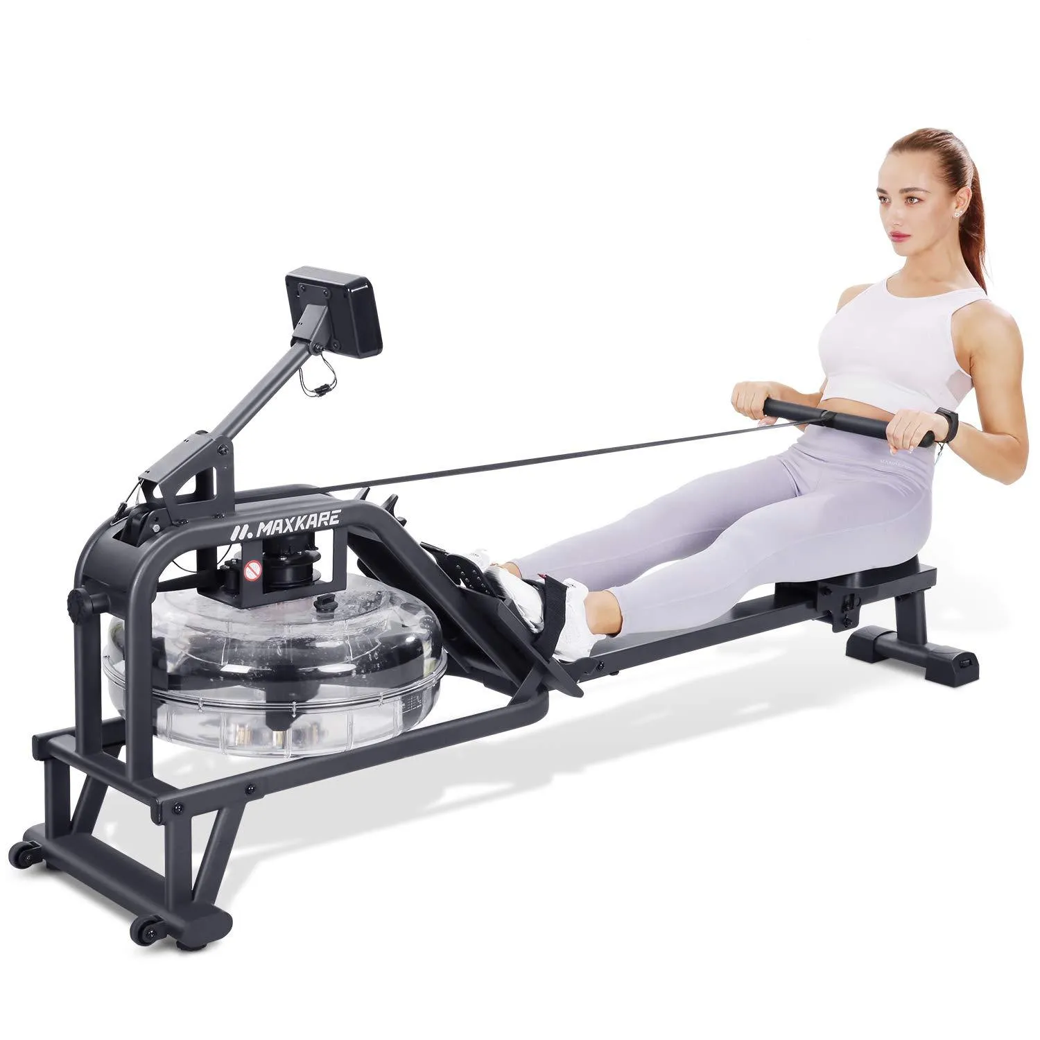 MaxKare Water Rowing Machine Foldable Exercise Rower Water Resistance Row Machine with Large LCD Monitor and Phone Holder