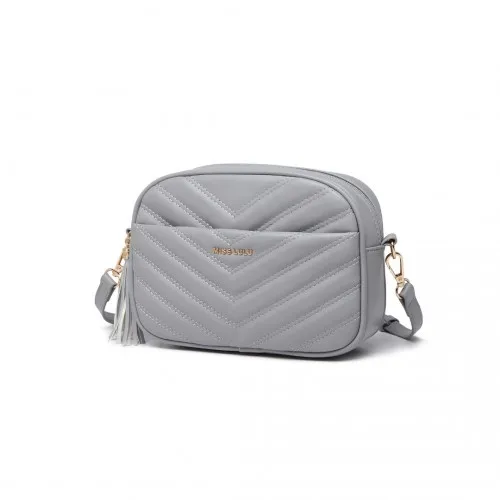 Miss LuLu Lightweight Quilted Leather Crossbody Bag - Grey | Stylish & Practical