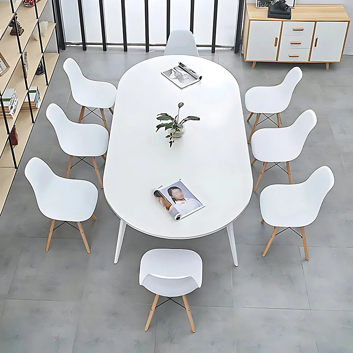 Modern White Oval Conference Table Set  Compact and Versatile