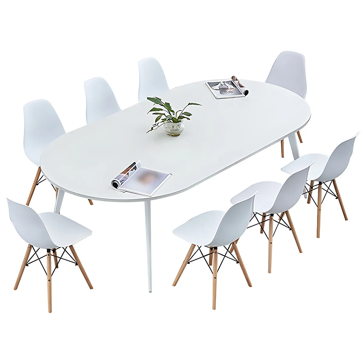 Modern White Oval Conference Table Set  Compact and Versatile