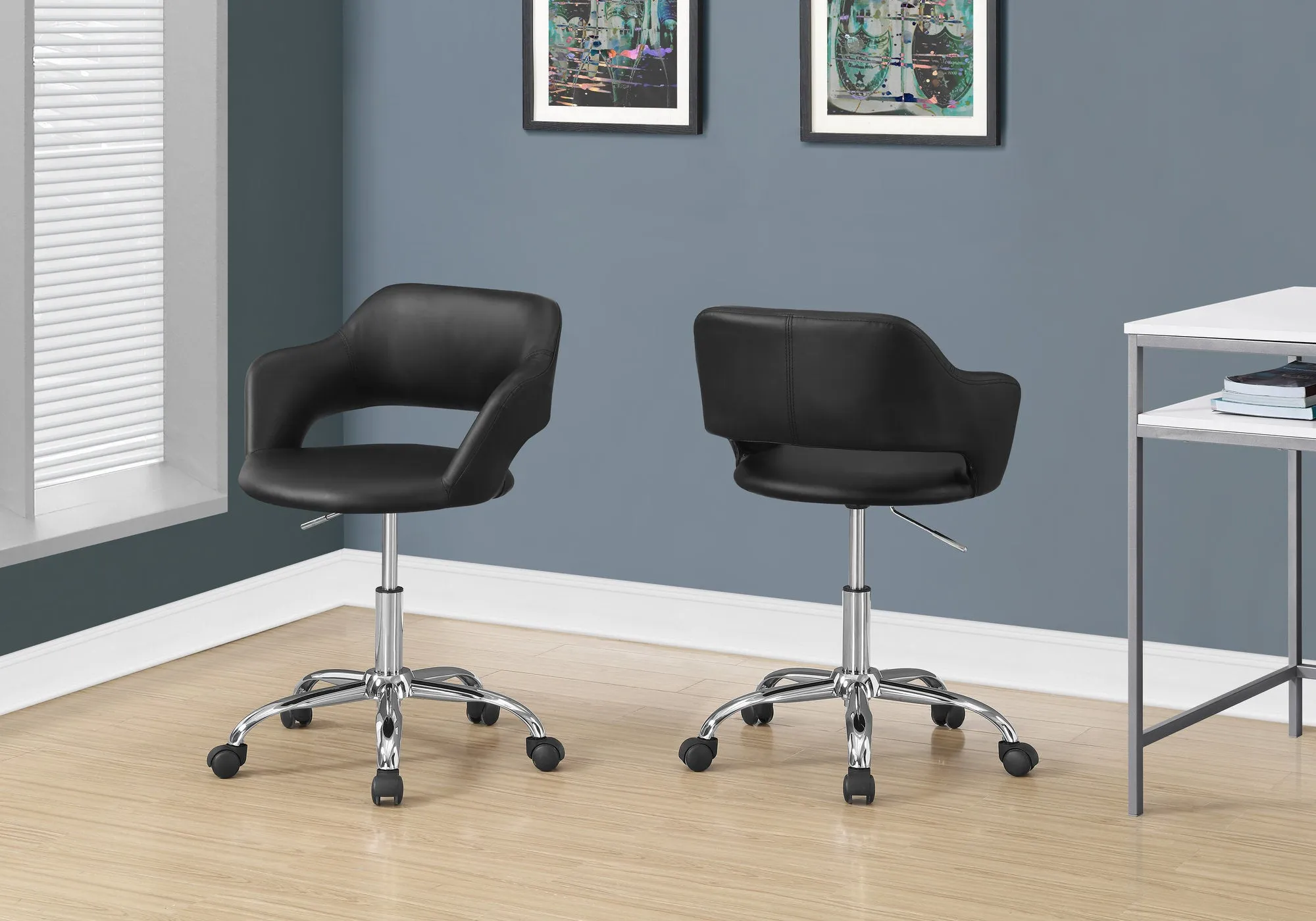 Office Chair, Adjustable Height, Swivel, Ergonomic, Armrests, Computer Desk, Work, Black Leather Look, Chrome Metal, Contemporary, Modern