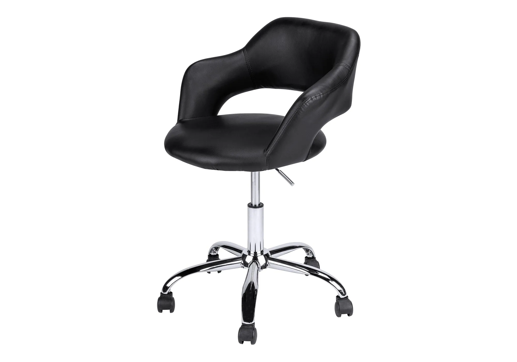 Office Chair, Adjustable Height, Swivel, Ergonomic, Armrests, Computer Desk, Work, Black Leather Look, Chrome Metal, Contemporary, Modern